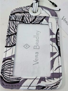 Lands' End White and Purple Floral Fabric ID Badge Holder